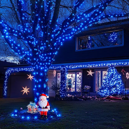 JMEXSUSS Blue 400 LED Christmas Lights Outdoor, 132ft Christmas Tree Lights with Remote, Indoor Blue String Lights Plug in for House Christmas Bush Decorations