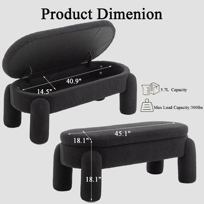 Upholstered Storage Ottoman Bench,45.1" Modern Bench,Large Sherpa Ottoman with Storage and Seating,End of Bed Bench,for Entryway, Hallway, Living Room,Bedroom (Black)