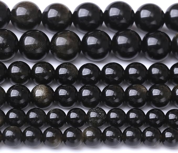 Gold Obsidian Stone Beads for Jewelry Making DIY Craft Gemstone Beads Kit (4mm, 88pcs) Cosmic Crystal Pebbles for Bracelets, Necklaces, Home Decor