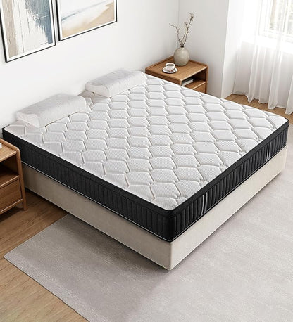 Queen Mattresses,14 Inch Queen Size Mattresses in a Box,Memory Foam Hybrid White & Black Mattress with Provide Support and Improve Sleep,Pressure Relief,Medium Firm