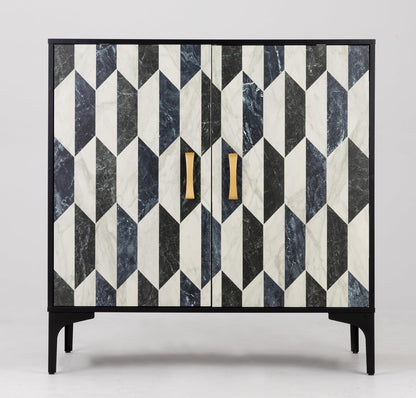 Anbuy Faux Marble Doors Sideboard Buffet Cabinbet with Storage Dining Room Buffet Cupboard Console Table Hallway, Liquor/Accent Cabinet/Geometric Cabinet, 30.7 X 15.75X 31.5 Inches(Black)