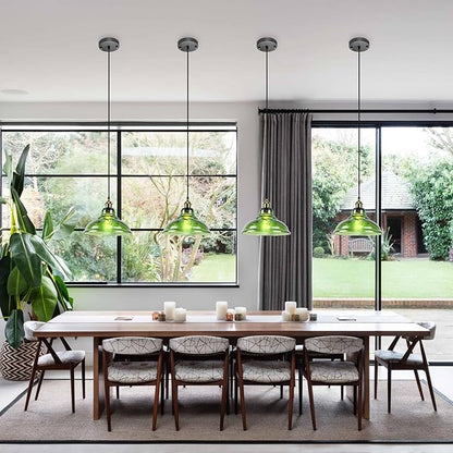 Vintage Pendant Light, Mid Century Modern Pendant Light with Hand Blown Green Glass Shade,Gold 1-Light Farmhouse Chandelier Ceiling Hanging Light fixtures for Dining Room Bedroom