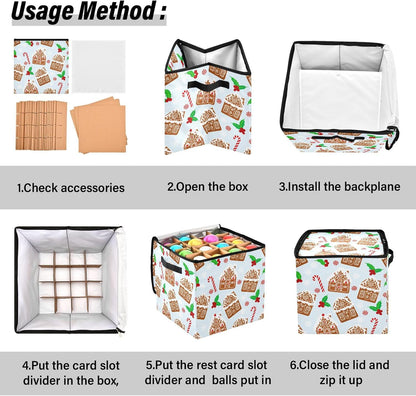 Christmas Gingerbread House Christmas Ornament Storage Box, Hold 64 Holiday Ornament 3”, Adjustable Dividers Handle Zipper Storage Container, Xmas Decoration Accessories
