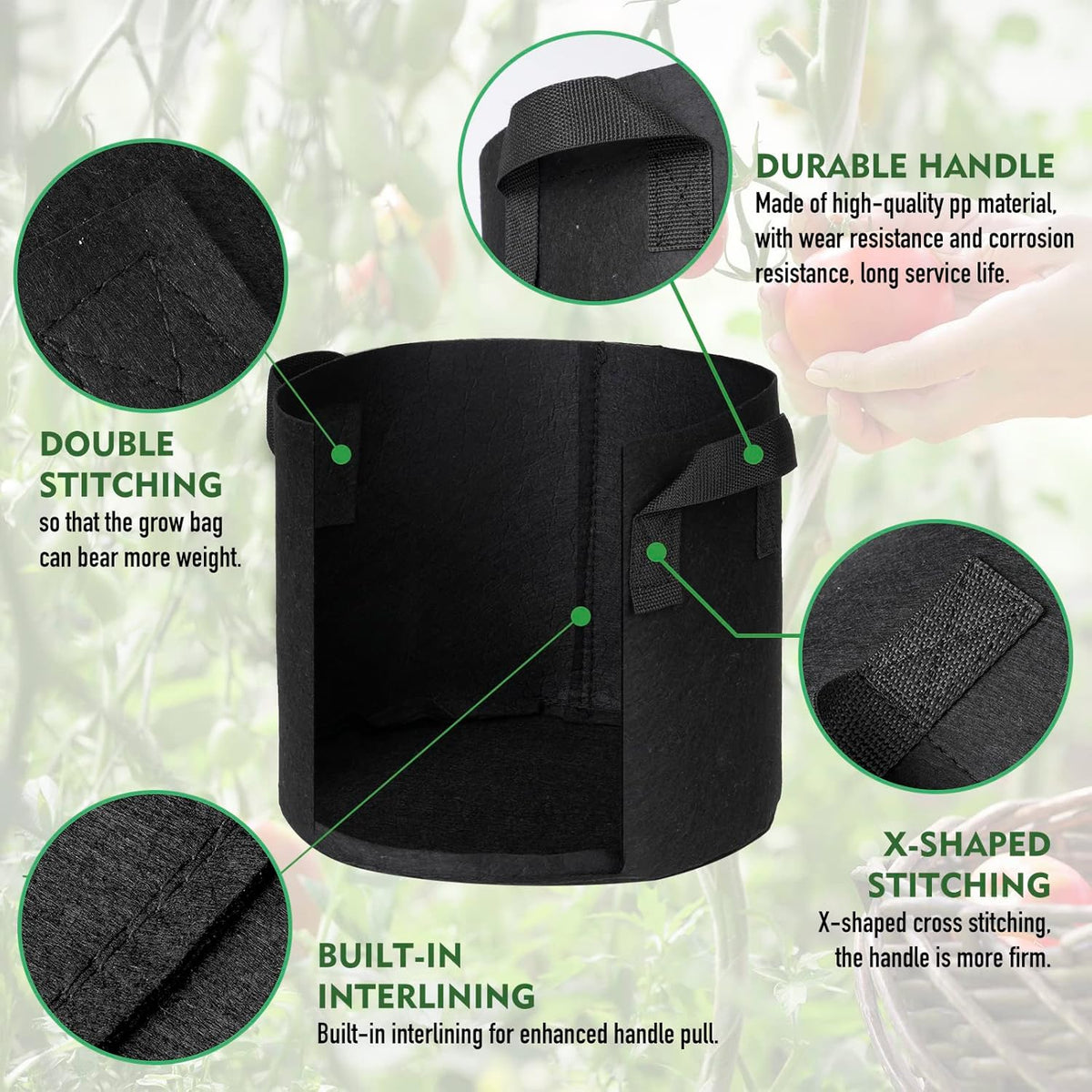 WEIFENG 15 Gallon Grow Bags Garden Bags 3-Pack Planting Pots with Handles