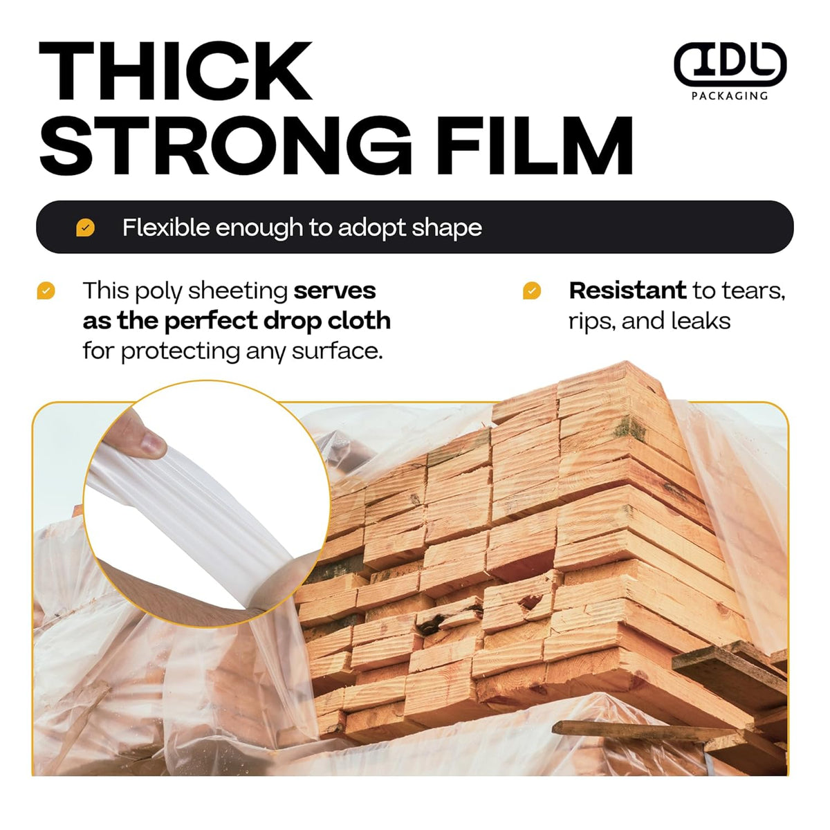 Plastic Sheeting 4 mil, 8' x 50' (400 sq.ft.), Pack of 2 - Thick Semi-Clear Plastic Sheeting for Construction, Painting, Drop Cloth, Slide&Slip - Heavy Duty LDPE Film Roll by IDL Packaging