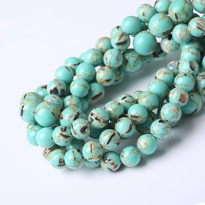 Gold Wire Turquoisee Stone Beads Gemstone Round Crystal Energy Jade Beads Stone Beads for Jewelry Making DIY Bracelet Necklace Jewelry Making 1 Strand 15.5inch 4MM