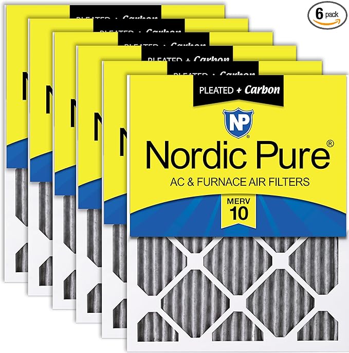 Nordic Pure 12x25x1 (Actual Size: 11 3/4 x 24 3/4 x 3/4) Furnace Air Filters MERV 10 Pleated Plus Carbon 6 Pack