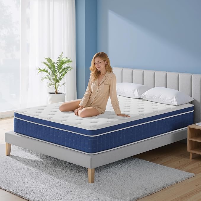 Queen Mattress,12 Inch Memory Foam Hybrid Queen Size Mattresses in a Box, Medium Firm Feel Individual Pocket Springs Matress, Breathable Fabric, Strong Edge Support, Fiberglass Free