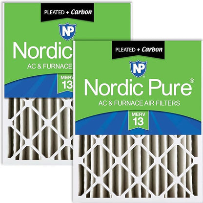 Nordic Pure 20x25x4 (Actual Size: 19 1/2 x 24 1/2 x 3 5/8) Pleated Air Filters MERV 13 Plus Carbon 2 Pack