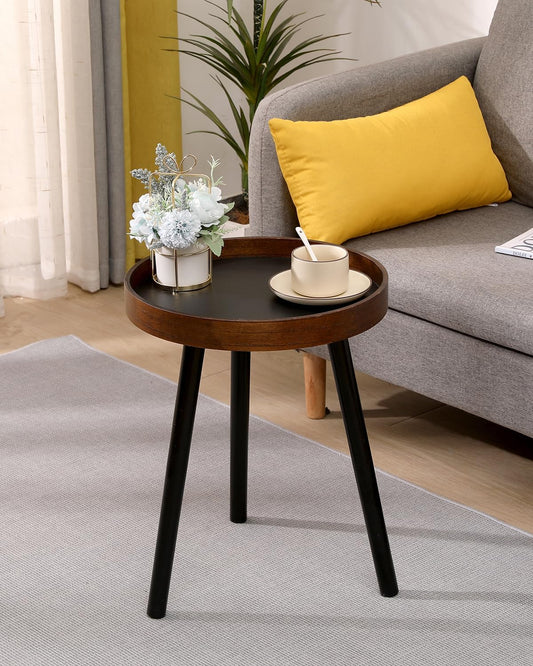 Small Round Side Table, Solid Wood End Table with 3 Metal Legs, Modern Accent Table Circle Coffee Table for Living Room Bedroom Office and Small Spaces, 15.7 * 15.7 * 18 inch