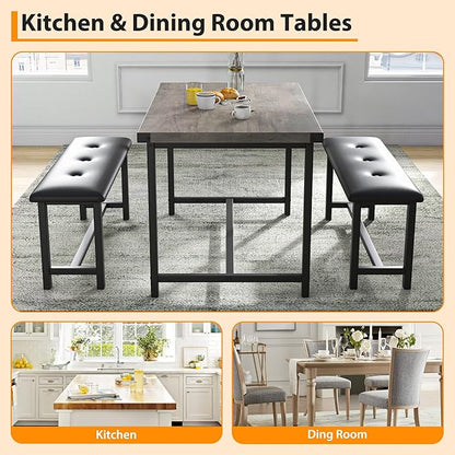 Dining Table Set for 4, Dining Room Table Set with 2 Upholstered Benches, Small Kitchen Table Set, 3 Piece Farmhouse Rectangular Dining Room Table Set, Space Saving Dining Table for Apartment