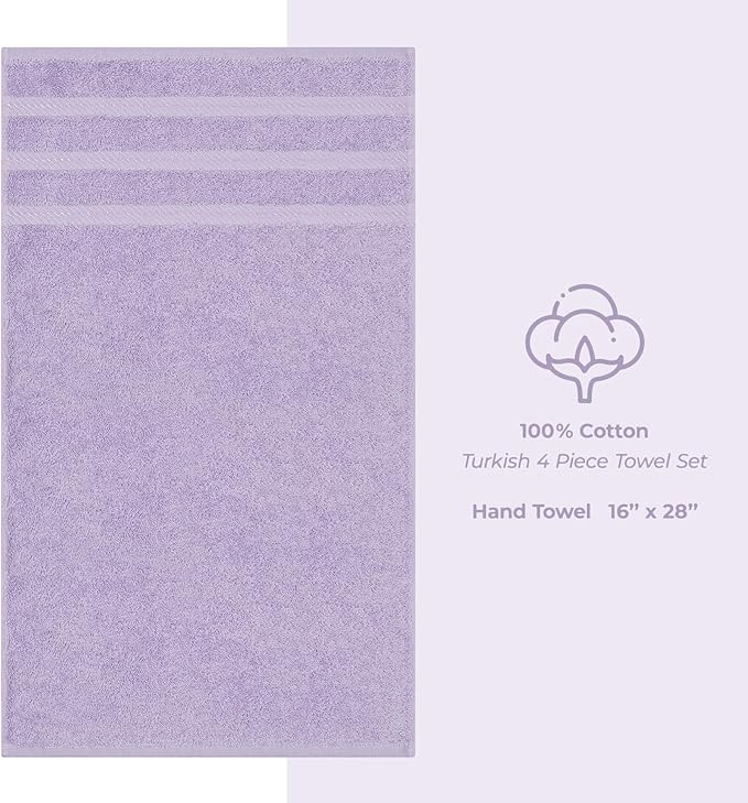 American Soft Linen Luxury Hand Towels for Bathroom, 600 GSM 100% Cotton Turkish 4 Piece Hand Towel Set, 600 GSM Hand Face Towels for Kitchen, Lilac Hand Towels