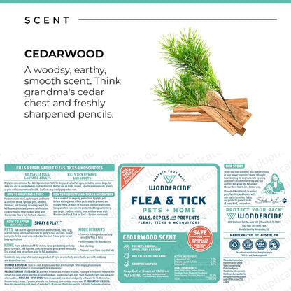 Wondercide - Flea, Tick & Mosquito Spray for Dogs, Cats, and Home - Tick Killer, Control, Prevention, Treatment - with Natural Essential Oils - Pet and Family Safe - Cedarwood 16 oz