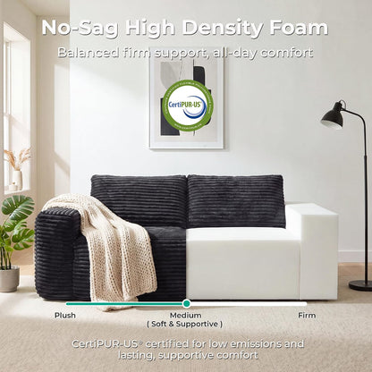 LIKIMIO Liorin Plush 71" Floor Loveseat Sofa Black Corduroy No Assembly | 2 Seater | High-Density Foam | 25.6" Deep Seat | 17.3" High Seat | Sofa in a Box | Ideal for Apartment/Living room