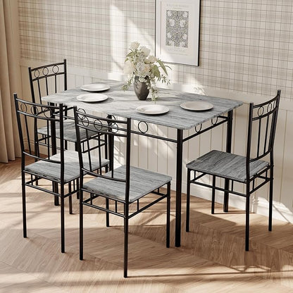 5 Piece Dining Table Set, Wood Kitchen Table and Chairs for Small Space,Breakfast Nook,Easy Assembly,Grey