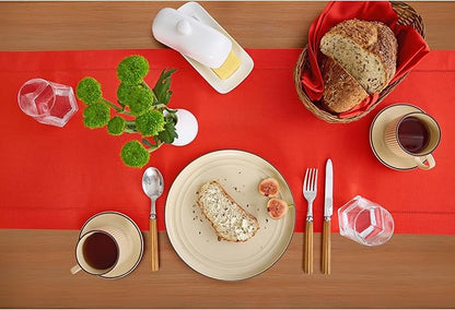 Solino Home Table Runner 90 Inches Long - Cotton Linen Hemstitch Poppy Red Table Runner 14 x 90 Inch for Halloween
