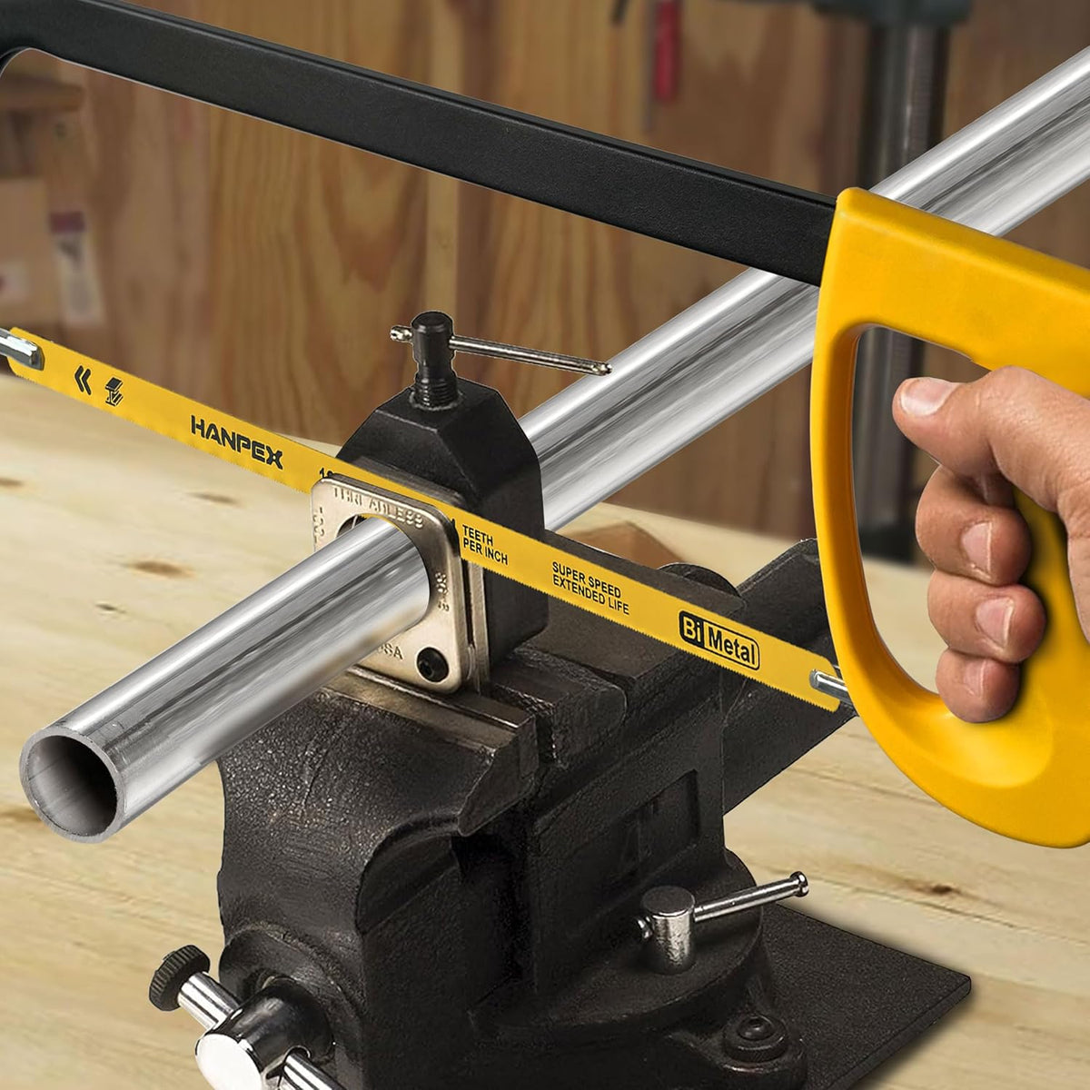 12in. High-Tension Hacksaw Frame with 24 TPI Bi-metal Blade, Hand Saw Suitable for Metal, wood, PVC, Carpentry