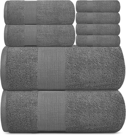 White Classic Resort Collection Soft Bath Towel Set | Luxury Hotel Plush & Absorbent Cotton | 2 Bath Towels, 2 Hand Towels and 4 Washcloths [8 Piece, Smoke Grey]