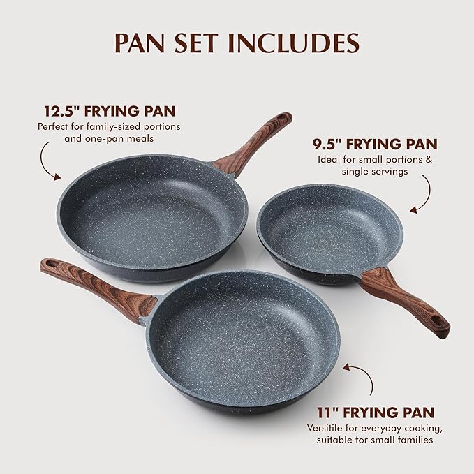 SENSARTE Nonstick Frying Pan Skillets, Swiss Granite Coating Omelette Pans, Healthy Cookware Chef's Pan, Free of Intentionally Added PFOA (9.5+11+12.5 Inch)