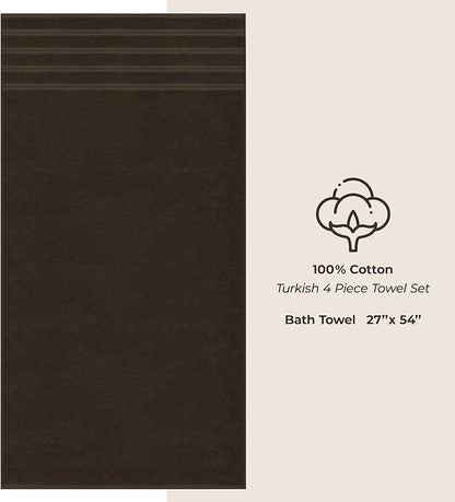American Soft Linen Luxury 4 Piece Bath Towel Set, 600 GSM 100% Cotton Turkish Bath Towels for Bathroom, 27x54 in Extra Large Bathroom Shower Towels, Brown