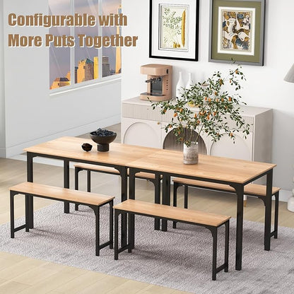 NAFORT 3-Piece Modern Dining Table Set for 4, 43.5" x 27.5" x 29.5", Black, Space-Saving with Under-Bench Storage, MDF Wood & Metal Frame, Ideal for Home & Restaurant