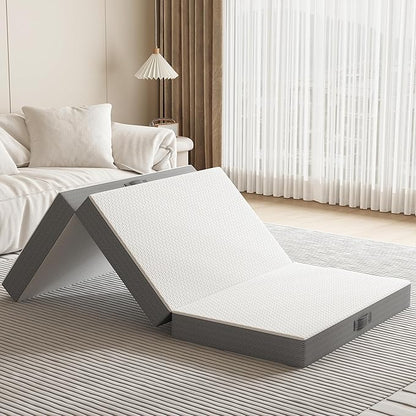 Tri-Fold Memory Foam Mattress, 6 inch Single Folding with Washable Covers, Reversible Design, Foldable Topper for Travel&Guests, 75"×25"×6"