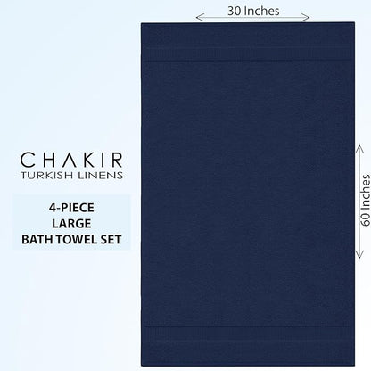Chakir Turkish Linens 100% Cotton Premium Turkish Towels for Bathroom | 30'' x 60'' Large Bath Towels (4 Piece, Navy)