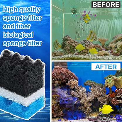 6 Pcs Aquarium Filters Bio Sponge Sets Compatible with Fluval 406/407, Including 2 Blue 2 White 2 Black Bio Sponge for Replacement Filter Media Kit