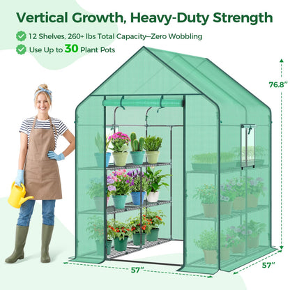 Ohuhu Greenhouse for Outdoors with Screen Windows, 57 x 57 x 76'' Walk in Plant Greenhouses Heavy Duty with Durable PE Cover, 3 Tiers 12 Shelves Stands Plastic Portable Green House with Shelf Clips