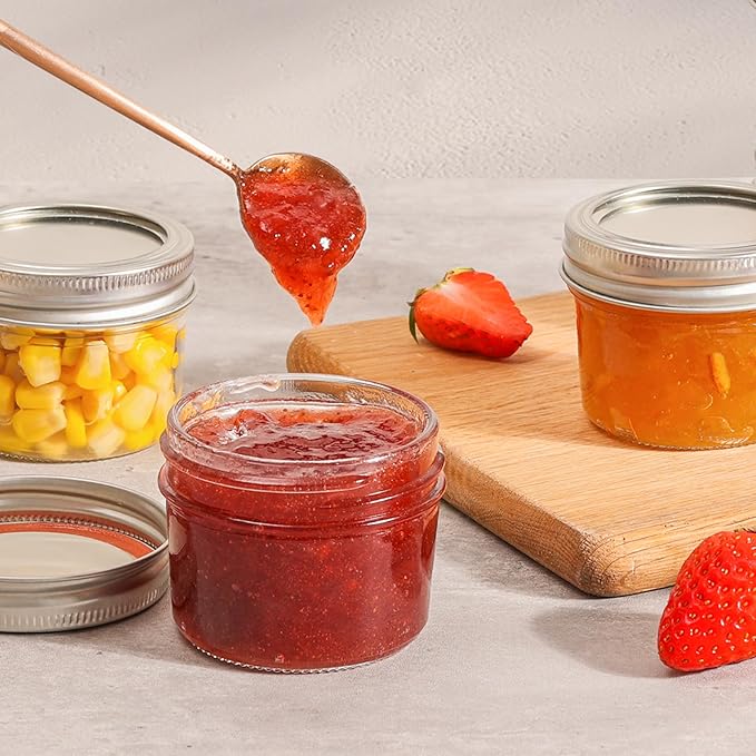 ComSaf Mini Mason Jars 4oz - 8 Pack, Regular Mouth Mason Jar with Lids and Seal Bands, Small Glass Canning Jar for Spice, Jam, Honey, Jelly, Dessert, Shower Wedding Favors, DIY Candles Decor