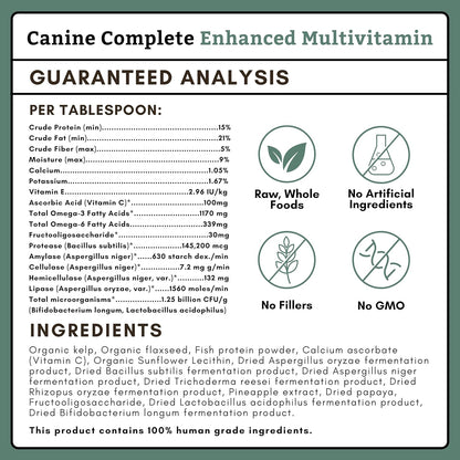 Wholistic Pet Organics Canine Complete - Dog Multivitamin Powder - 8 Oz - Daily Dog Vitamins and Supplements for Homemade Food - Immune System, Skin, Coat & Overall Health - Small and Large Breed