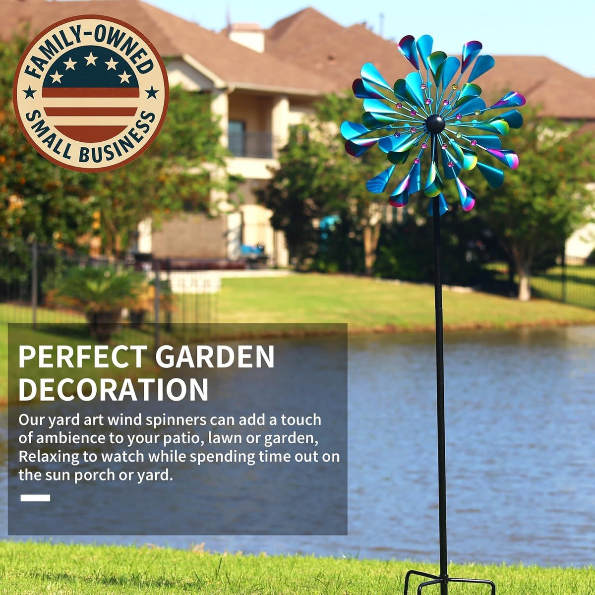 DECOROCA Kinetic Wind Spinners Outdoor - Large Metal Wind Sculptures & Spinners for Yard Patio Lawn Garden Decorations, Windmill Outdoor Clearance with Stable Metal Stake(Peacock-Blue)