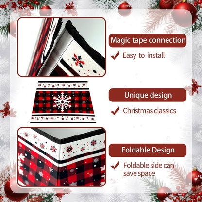 Christmas Tree Collar, Red Christmas Tree Collar, Buffalo Plaid Christmas Trees Skirt, Square Christmas Trees Ring, Foldable Hexagon Xmas Tree Skirt, Snowflake Decor for Holiday Party Home, 31 inch