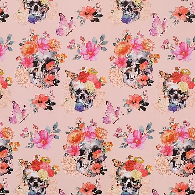 Aimyoo Gothic Wrapping Paper Roll, 17 Inch X 16.5 Feet Skull Floral Butterfly Design Gift Wrap Paper for Mother's Day, Birthday Bridal Shower