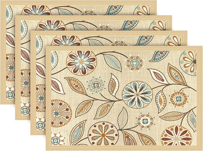Snycler Table Runner Boho Table Runners Vintage Elegant Farmhouse Table Center Linen Decor for Home Dining Party Entrance (12x18 Inch ,Set of 4) Khaki
