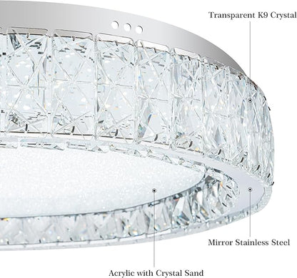 LamQee Crystal Flush Mount Ceiling Light Fixture, Dimmable LED Modern Close to Ceiling Light, Hallway Light Fixtures Round Ceiling Chandelier for Bedroom Kitchen Bathroom Closet Foyer, Small, 9.8 inch