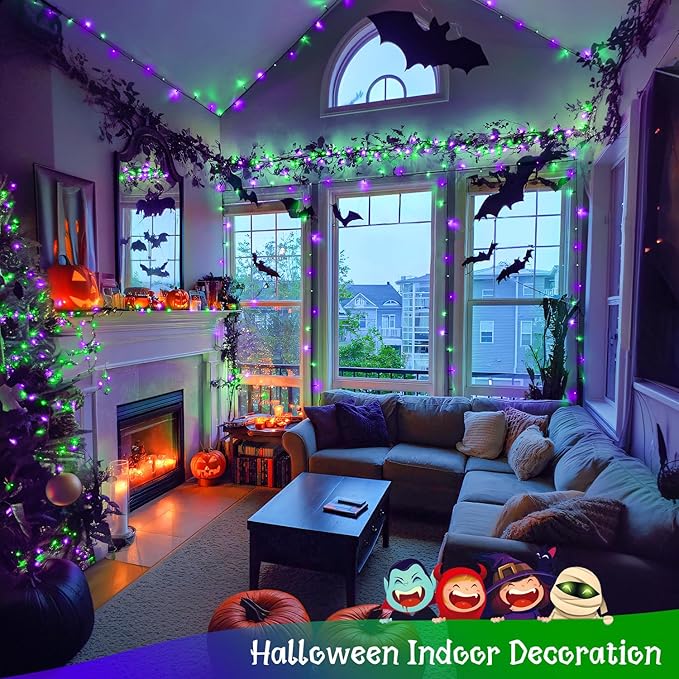 JMEXSUSS Purple and Green Halloween Lights, 132ft 400 LED Halloween Lights Plug in, String Light Indoor Outdoor for Yard Tree Porch Decor