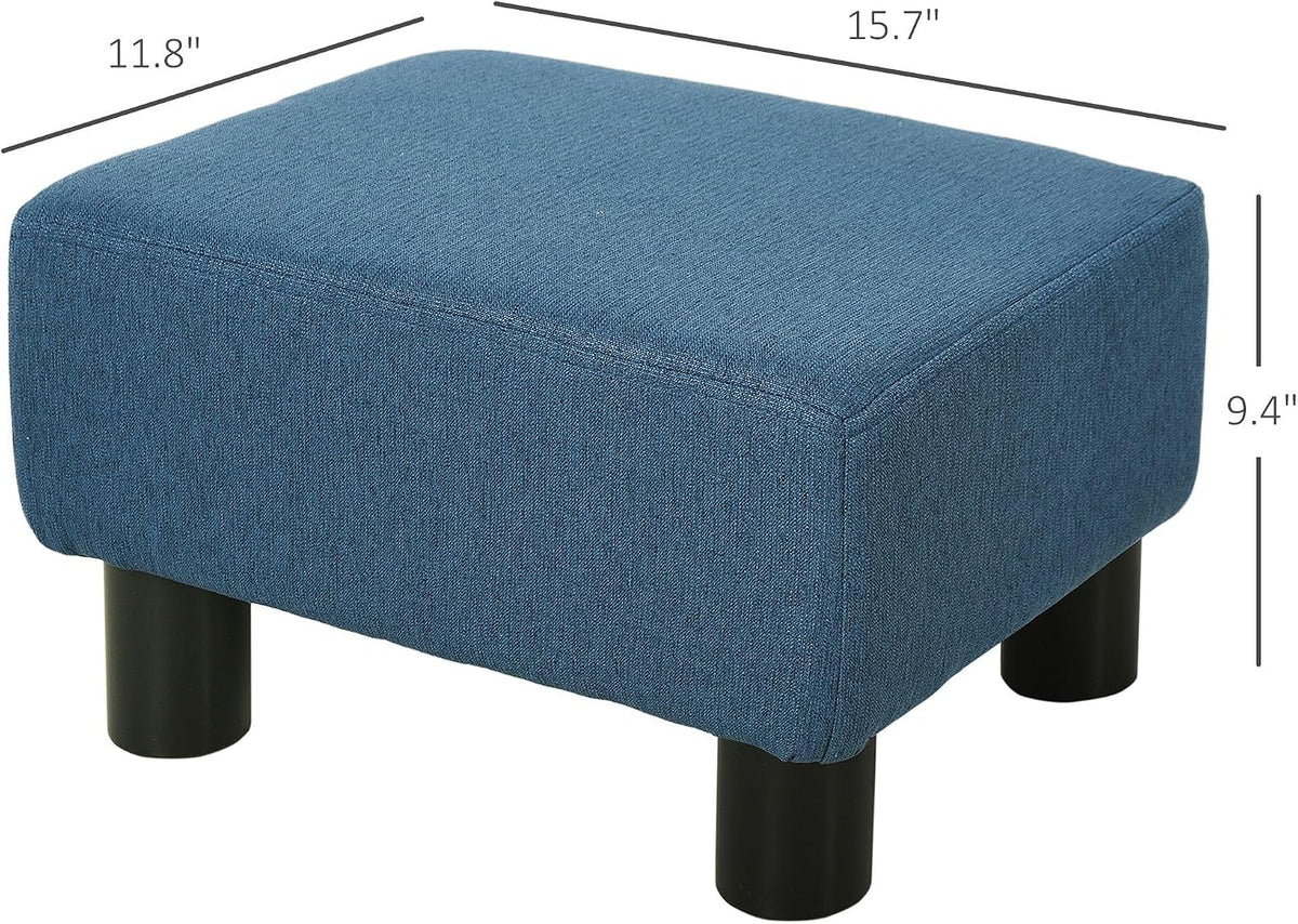 Small Trendy Comfortable Linen Fabric Cube Ottoman Footrest with Premium Construction, Sleek Blue Design, and Versatile Appeal