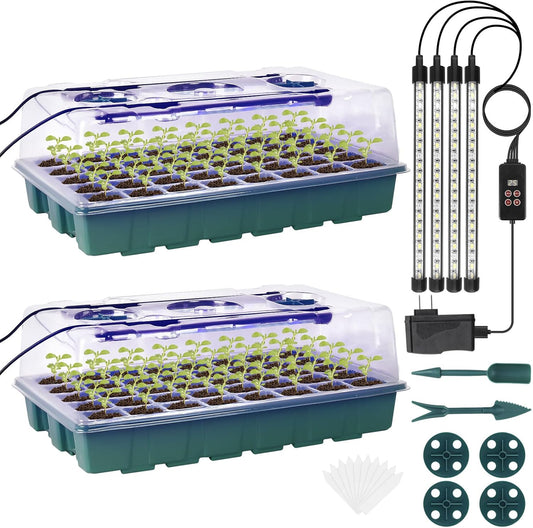 Sondiko Seed Starter Tray with Grow Light, Intelligent Display Digital Controller, 80 Cells Seed Starter Kit with Humidity Dome, Adjustable Brightness Indoor Plants Germination Kit(2 Pack)
