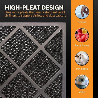 Tiger Tough HEPA 500 Activated Carbon Filter 16x16x1 – Replacement Air Purifier Filter for Air Scrubbers, Odor Removal & VOC Control – Compatible with HEPA Air Purifiers & Home Air Filters - Pack of 4