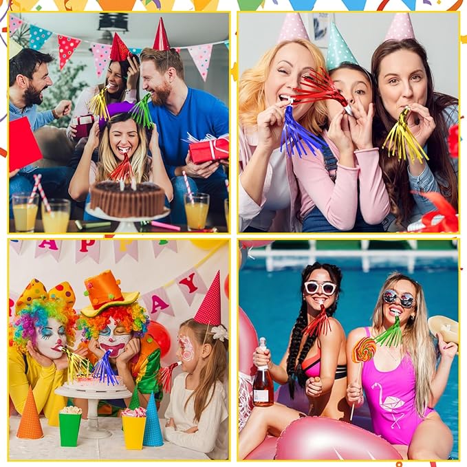 24 Pack Metallic Fringe Party Blowers - Kids Party Noise Makers,Party Blowers for Kids,Horns & Whistles for Graduations,Weddings,Birthdays,Family Gatherings and Sporting Events