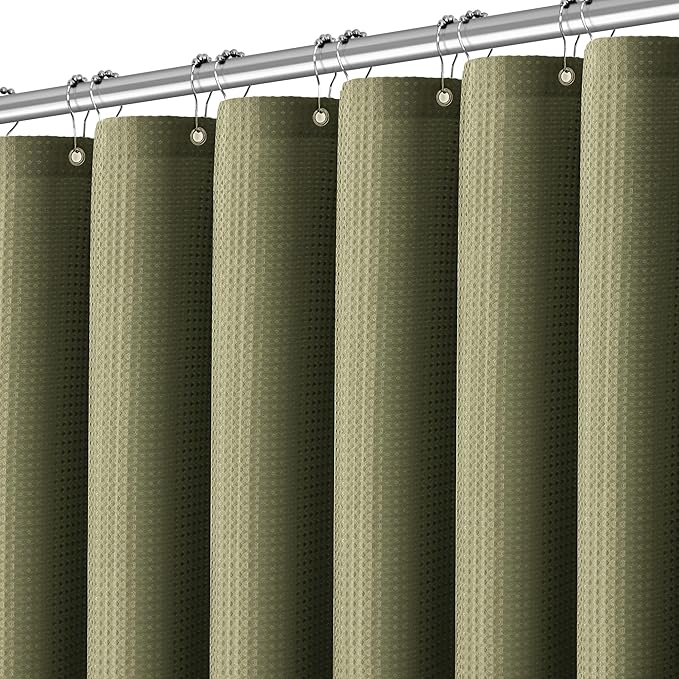 Extra Long Shower Curtains 96 inch Khaki Waffle Shower Curtain for Bathroom, Heavy Duty 256GSM Modern Shower Curtain, Machine Washable,Water Resistant with 12 Metal Hooks, 72Wx96H