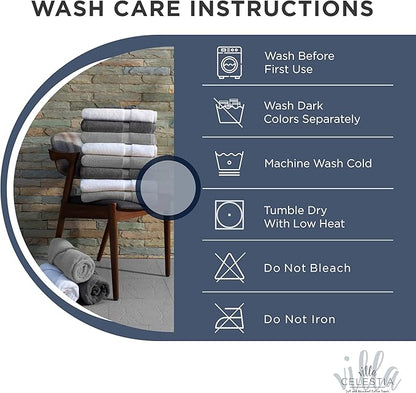 100% Cotton Bath Towel Set of 12-4 Bath Towels, 4 Hand Towels, 4 Wash Cloths, Sustainable, Soft, Highly Absorbent, Combed Cotton 12 Piece Set for Hotels, Spa, Bathroom, Dorm, Navy Blue