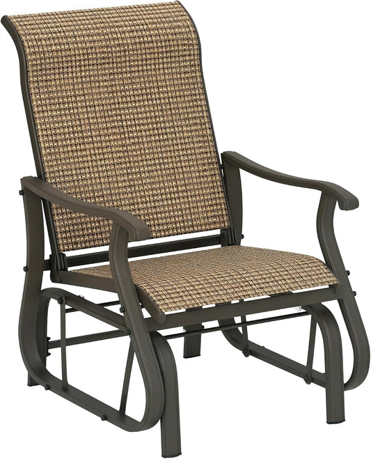 Outsunny Outdoor Glider Chair Patio Garden Steel Frame Light Mixed Brown | Gliders for Outside Patio, Mesh Fabric, Backyard, Porch