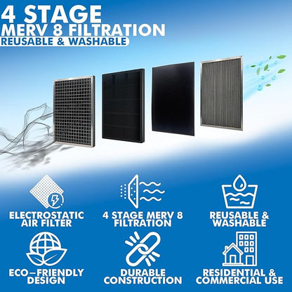 18x24x1 Electro-static Air Filter (1-Ct) AC Furnace Filter, Reusable & Washable 4-Stage Electrostatic Filter for Residential and Commerical HVAC (Actual Size: 17.75 x 23.75 x 0.75 Inches)