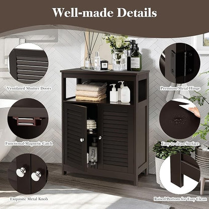 GLACER Bathroom Floor Cabinet, Wooden Storage Cabinet with Double Shutter Doors & 3-Position Adjustable Shelf, Side Storage Organizer, 23.5 x 12 x 31.5 inches (Espresso)