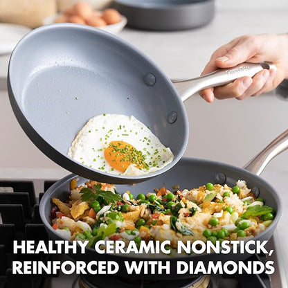 GreenPan Lima Hard Anodized 8" 10" & 12" Frying Pan Skillet Set, Ceramic Nonstick, PFAS-Free Nontoxic Pots & Pans, Oven & Broiler Safe, Stainless Steel Handles, Cookware for Eggs & Omelet, Gray