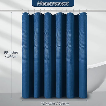 Extra Long Shower Curtains 96 inch Classic Blue Waffle Shower Curtain for Bathroom, Heavy Duty 256GSM Modern Shower Curtain, Machine Washable,Water Resistant with 12 Metal Hooks, 72Wx96H