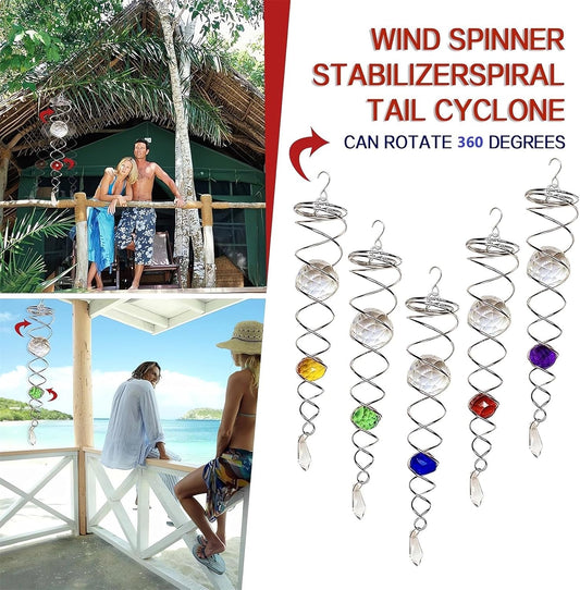 Decorative Spiral - 2024 New Gazing Ball Spiral Tail Wind Spinner Stabilizer, Spinfinity Designs Hanging Kinetic Wind Spinners Decorative Spiral Crystal Sun Catchers Rainbow Maker (Red, 12in)