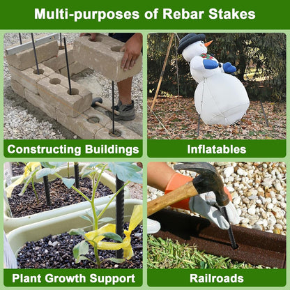 AAGUT Rebar Stakes 24 Inch Straight Garden Plant Stakes (20 pcs) 1/2" Thickness, Heavy Duty Metal Spikes for Concrete Forming, Landscape Timber, Fence, Ground Anchors with Chisel Point End, Black